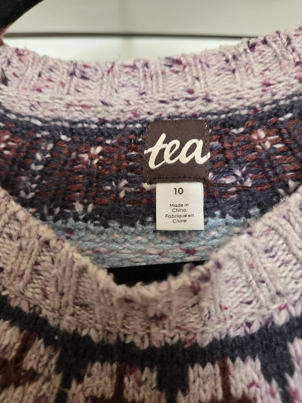 Tea Collection Girls Cozy Pinkish Purple Speckled Fair Isle Knit Sweater Dress